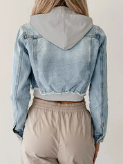 Distressed Zip Up Cropped Hooded Denim Jacket | Denim Jackets Daverri Fashions