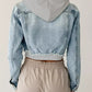 Distressed Zip Up Cropped Hooded Denim Jacket - DAVERRI FASHIONS