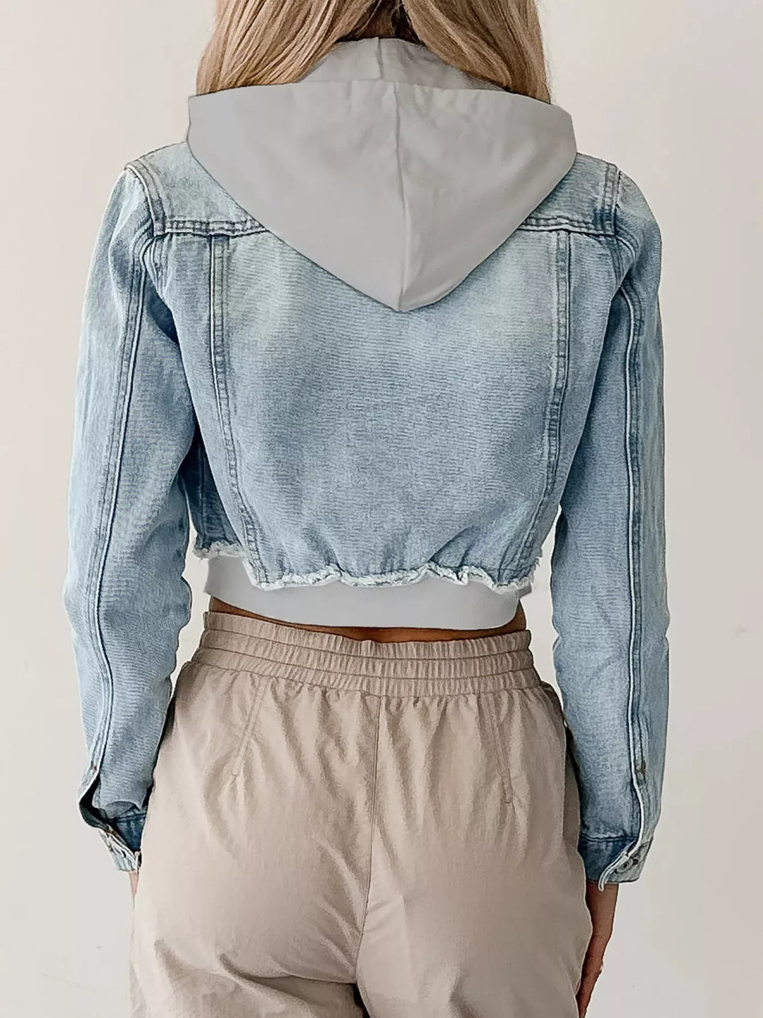 Distressed Zip Up Cropped Hooded Denim Jacket | Denim Jackets Daverri Fashions