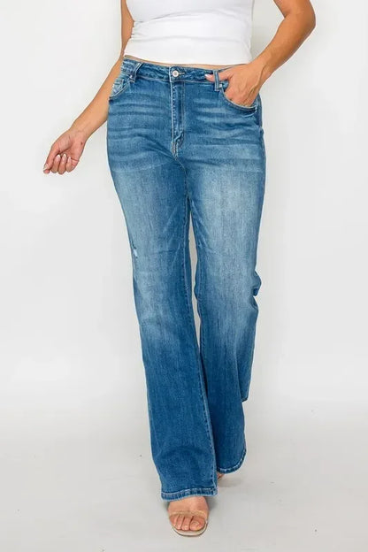 bytos Full Size Distressed High Rise Jeans with Pockets - DAVERRI FASHIONS