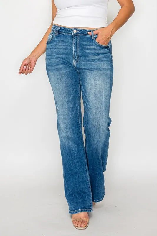 bytos Full Size Distressed High Rise Jeans with Pockets | Jeans Daverri Fashions