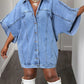 Light blue oversized batwing sleeve denim shirt dress with button front