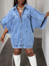 Light blue oversized batwing sleeve denim shirt dress with button front