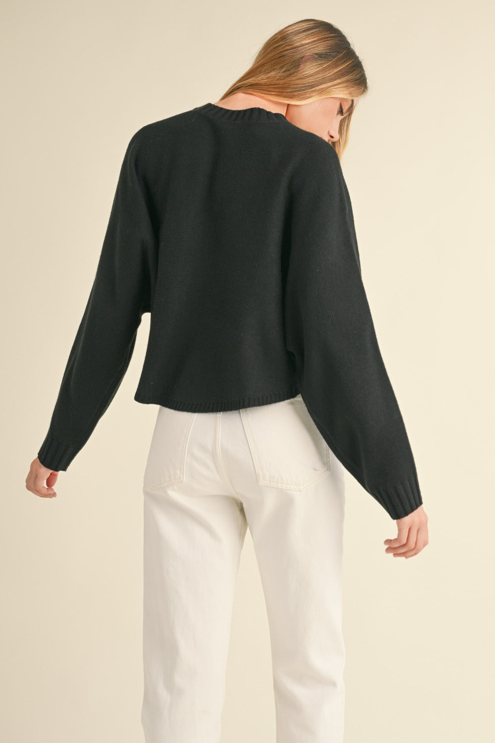 Mable Round Neck Dolman Sleeve Cropped Sweater Tops