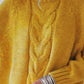 Cozy mustard-yellow cable-knit turtleneck sweater, plus size