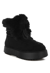 Black Bunting Faux Fur Collar Flatform Boots | Boots Daverri Fashions