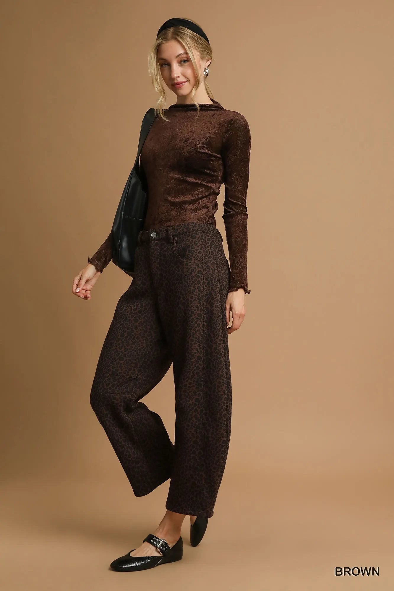 Umgee Leopard Print Wide Leg Pants Brown Pants
