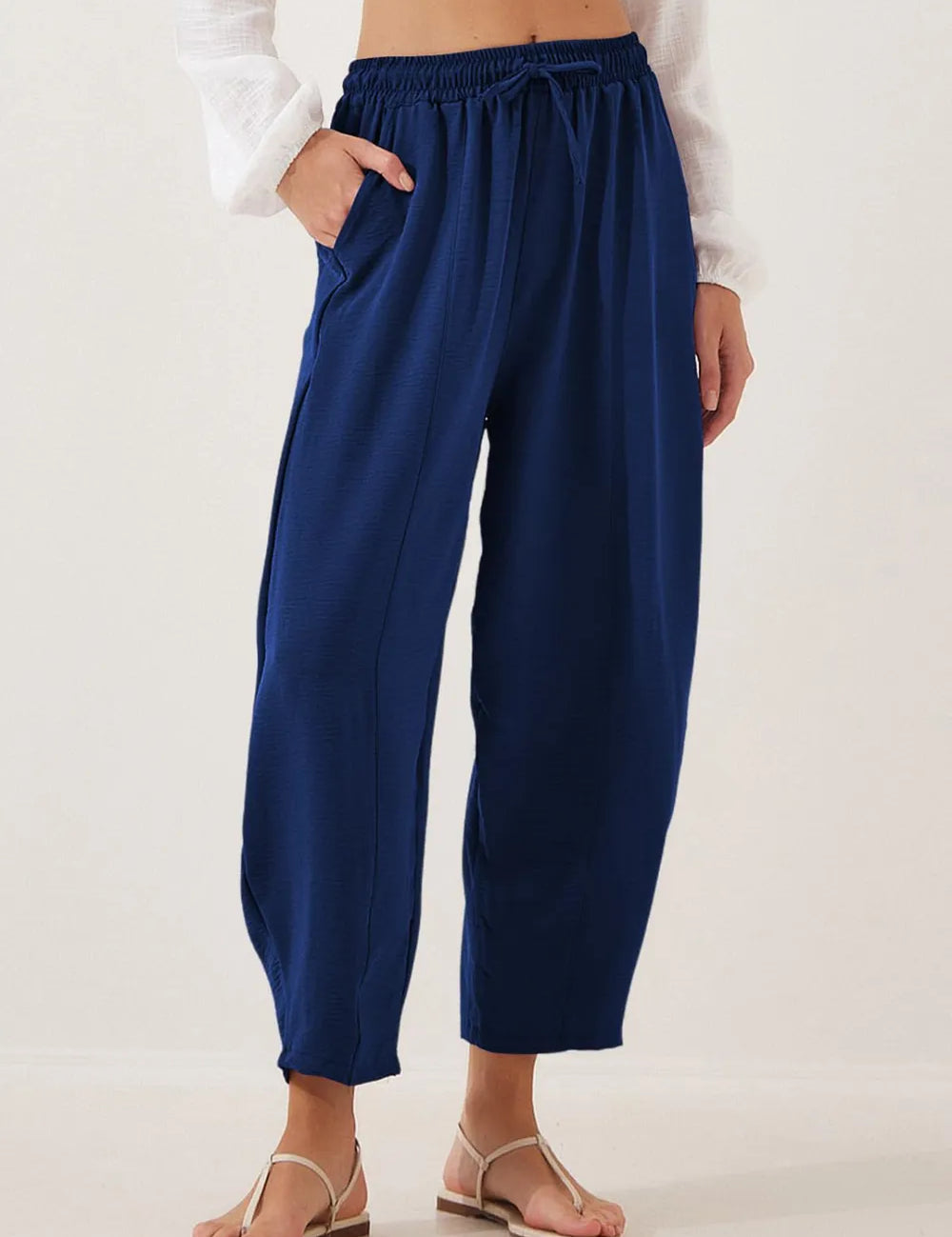 Dark Navy Full Size Drawstring Cropped Jogger Pants Plus Size | Pants Daverri Fashions