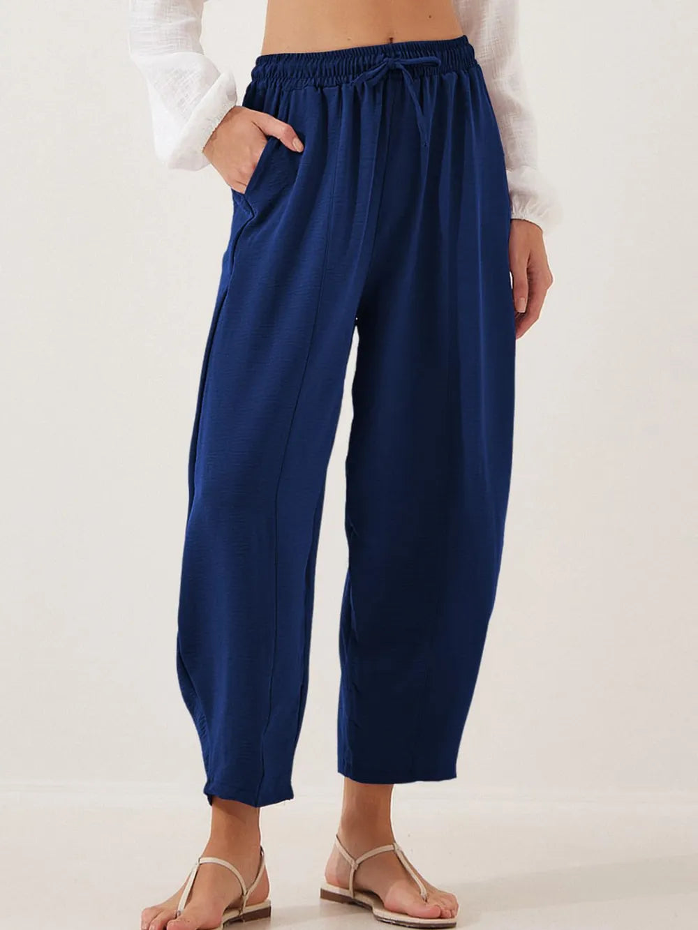 Dark Navy Full Size Drawstring Cropped Jogger Pants Plus Size | Pants Daverri Fashions