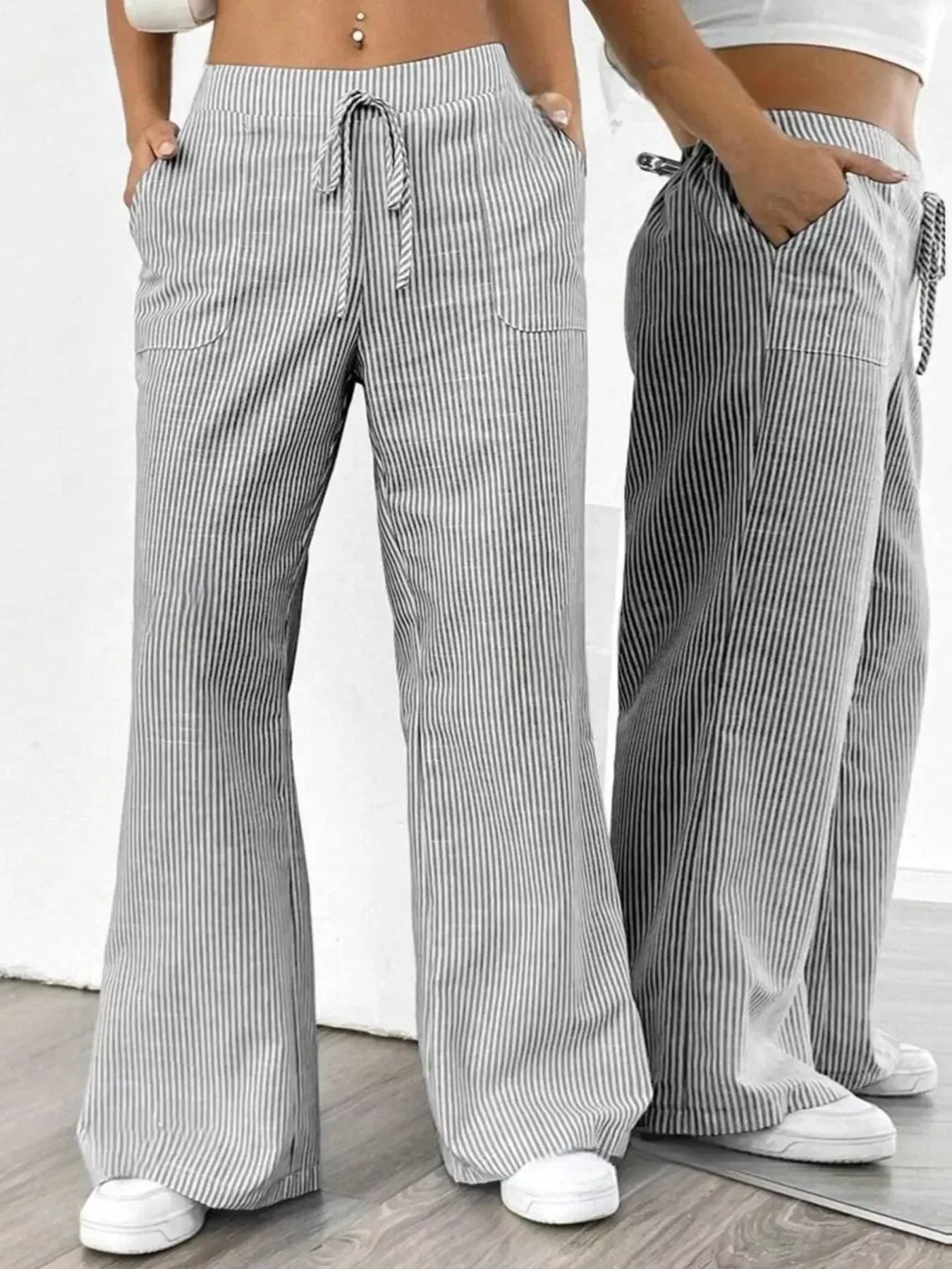 Striped Wide Leg Pants - DAVERRI FASHIONS