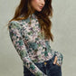 SO ME Floral Print Mesh Knit Long Sleeves Top - DAVERRI FASHIONS
