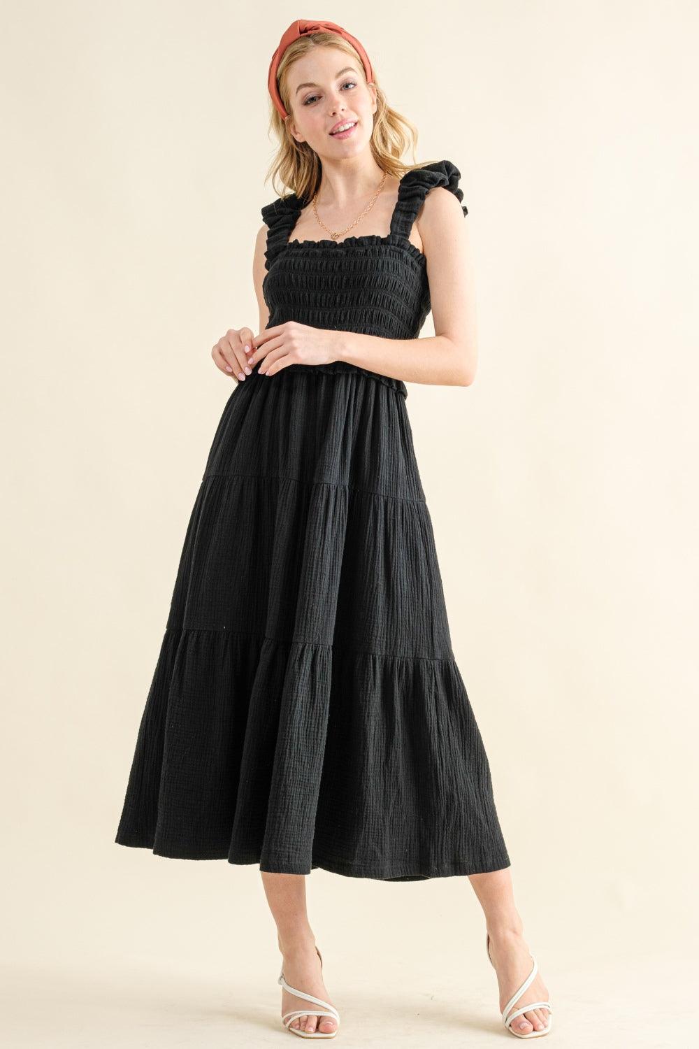 Black And The Why Smocked Ruffled Tiered Dress | Daverri Fashions