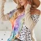 BiBi Print Block V Neck Top with Contrast Stitching Tops