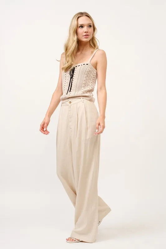 And The Why High-Rise Wide Leg Linen Blended Pants | Daverri Fashions