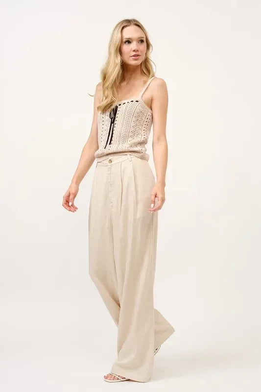 And The Why High-Rise Wide Leg Linen Blended Pants - DAVERRI FASHIONS