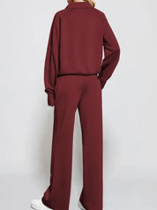 Half Zip Long Sleeve Top and Pants Set | Loungewear Sets Daverri Fashions
