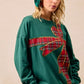 BiBi Plaid Ribbon Bow Detail Christmas Fleece Pullover - DAVERRI FASHIONS