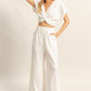 HYFVE Twisted Front Short Sleeve Top and Wide Leg Pants Set Off White Pants