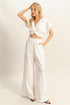 HYFVE Twisted Front Short Sleeve Top and Wide Leg Pants Set Off White Pants