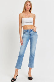 RISEN Full Size Low Rise Crop Slim Straight Jeans | Daverri Fashions