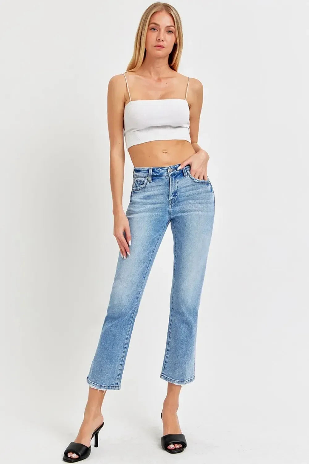 RISEN Full Size Low Rise Crop Slim Straight Jeans - DAVERRI FASHIONS
