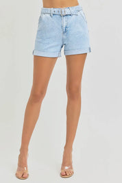 RISEN Full Size High Rise Belted Roll Up Shorts Plus Size | Shorts Daverri Fashions