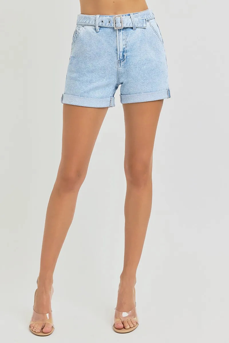RISEN Full Size High Rise Belted Roll Up Shorts Plus Size Shorts