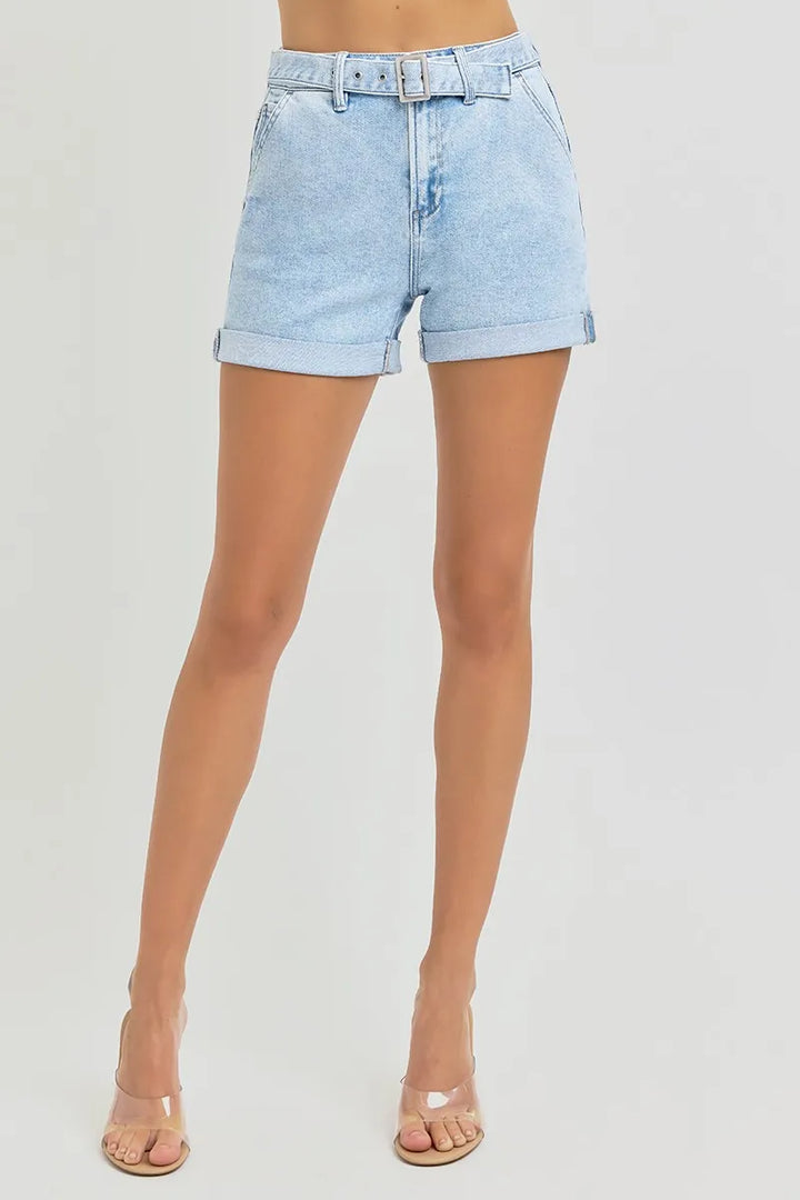 RISEN Full Size High Rise Belted Roll Up Shorts Plus Size Shorts