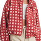 Daverri Plaid Zip Up Sherpa Jacket in red and white checkered fleece