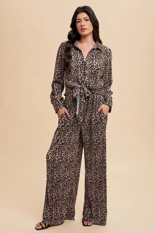 Annie Wear Leopard Plisse Lounge Wide Pants