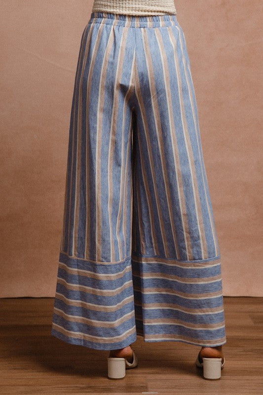 BiBi Striped Wide Leg Pants with Pockets Pants