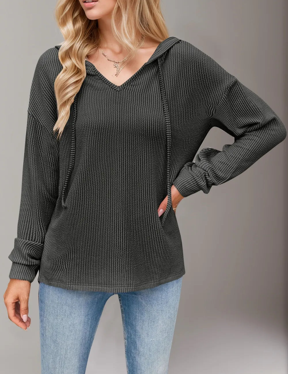 Double Take Drawstring Dropped Shoulder Long Sleeve Hoodie | Hoodies Daverri Fashions