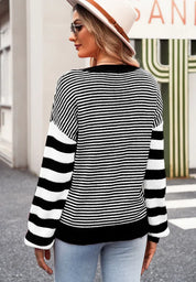 Striped Round Neck Dropped Shoulder Sweater | Sweaters Daverri Fashions