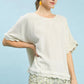 Umgee oatmeal linen top with frayed hem and flutter sleeves