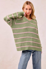 BiBi Striped Long Sleeve Sweater | Sweaters Daverri Fashions