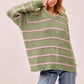 BiBi Striped Long Sleeve Sweater - DAVERRI FASHIONS