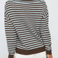 Women’s dark brown and light blue striped dropped shoulder knit sweater