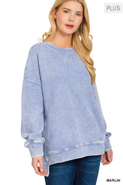 Zenana Full Size Acid Washed Double Ribbed Hi-low Sweatshirt Plus Size | Sweatshirts Daverri Fashions