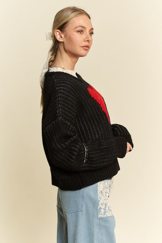 Davi & Dani Contrast Heart Dropped Shoulder Sweater Sweaters