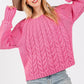 SAGE + FIG Cable-Knit Long Sleeve Sweater Pink Sweaters