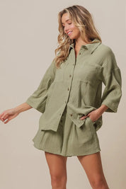 BiBi Crinkle Gauze Shirt and Short Set | Outfit Sets Daverri Fashions