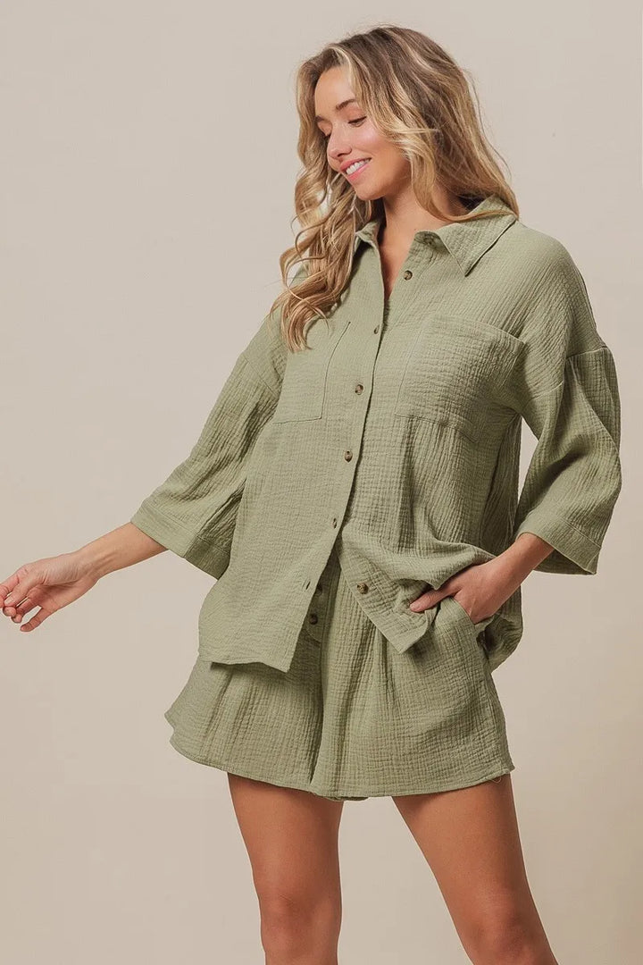 BiBi Crinkle Gauze Shirt and Short Set Outfit Sets