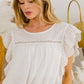 BiBi Ruffled Woven Cotton Top: white eyelet blouse with ruffled sleeves