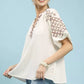 Umgee embroidered sleeve contrast trim top in cream with delicate patterns