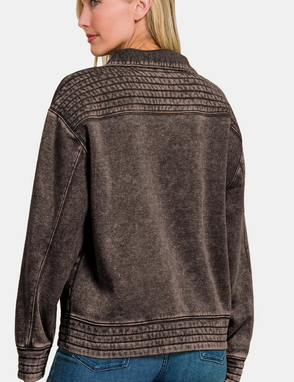 Zenana Acid Washed Half Snap Fleece Sweatshirt Ash Black | Sweatshirts Daverri Fashions