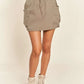ADORA drawstring skort: khaki cargo skirt with side pockets, elastic waistband
