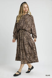 Umgee Drawstring Leopard Midi Skirt | Daverri Fashions