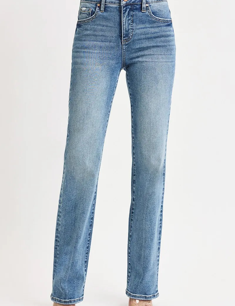 RISEN Full Size Tummy Control High Rise Straight Jeans Plus Size | Daverri Fashions