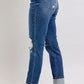 Judy Blue Full Size Mid Rise Boyfriend destroy Jeans with Yoke Pockets and Faux Selvedge Cuff Plus Size - DAVERRI FASHIONS