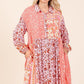 Mittoshop Coral Pink Floral Button Detail Long Sleeve Shirt Dress Mini Dresses